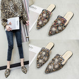 Fligmm Station 2024 Spring And Summer New Sexy Printing Hot Drill Rivet Pearl Pointed Head Graffiti Slippers