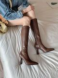 Fligmm Design! Very Comfortable ~ Brown Pointed High Heels But Thin Knees, Skinny Boots, Thin Heels, High Elastic Boots