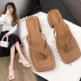 Fligmm Sandals And Slippers For Women In 2024 Summer Fashion Square Head Thick Heels Non-Skid Beach Flip-Flops For Girls