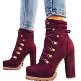 Fligmm Size 2024 Autumn And Winter Waterproof Table High Heel Laced Riveted Short Boots Suede Martin Boots