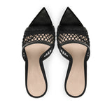 Fligmm Large-Size Black Fishnet Sexy High-Heeled Muller Tipped High-Heeled Slippers