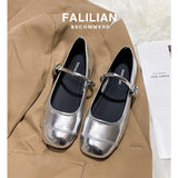 Fligmm Bright Face Single Shoes Women's 2024 Spring New Korean Flat-Bottomed Flat-Soled Pea Shoes Small Leather Shoes