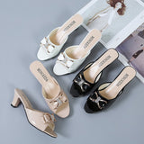 Fligmm Summer New Thin-Heeled Middle-Heeled Fish-Beaked Bow-Tie Large Size Slippers For Ladies