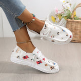 Fligmm Pea Shoes Women's Christmas Printed Shoes 2024 Autumn And Winter New Women's Shoes With Round Heads