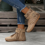 Fligmm And Winter New Tassel Short Boots With Flat Soles Raised Frosted Women's Boots Students' Single Boots Leisure Fashion All Kinds Of Women's Shoes