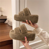 Fligmm Cm Woolen Shoes Women Wear 2024 Internet Celebrities Popular Style To Go Out In Autumn And Winter Thick-Soled Lightweight Plush Cotton Slippers