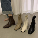 Fligmm Square Head Elastic Thin French Short Boots 2024 New Autumn And Winter Brown Martin Boots Single Boots