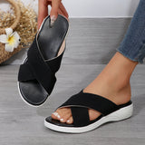 Fligmm Summer New Flat Heel Fish Mouth Cool Drag Thick Soles Large Size Flying Woven Cross Women's Slippers From Stock