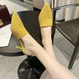 Fligmm New Slippers Women Wear Fashionable Knitted Retro Semi-Slippers With A Pointed Head, High Heels And Stilettos