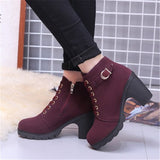 Fligmm New High Heel Thick Heel Casual Women's Boots Platform Ankle Boots Round Head Side Zipper Lace Ankle Boots