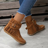 Fligmm And Winter New Tassel Short Boots With Flat Soles Raised Frosted Women's Boots Students' Single Boots Leisure Fashion All Kinds Of Women's Shoes