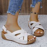 Fligmm Size New Summer Women's Slope Heel Sandals Thick Bottom Buckle Fish Mouth Sandals Solid Color Slope Heel Sandals