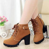 Fligmm New High Heel Thick Heel Casual Women's Boots Platform Ankle Boots Round Head Side Zipper Lace Ankle Boots