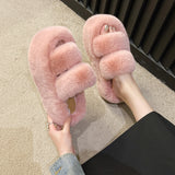 Fligmm Size Trendy Fashion Soft 7Cm Women Wearing Fur Slippers Flat Soles Drag The New Autumn Style Thicker