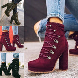 Fligmm Size 2024 Autumn And Winter Waterproof Table High Heel Laced Riveted Short Boots Suede Martin Boots