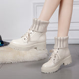 Fligmm Martin Boots Girls College Style Students Non-Slip Thick Soles Plush Warm Wool Rice White Large Size Short Boots