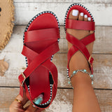 Fligmm New Large-Size Flat-Soled Sandals One-Word Buckle Fish Mouth Roman Shoes 46 Out Of Stock