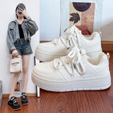 Fligmm New Style Thick-Soled White Shoes For Women's Shoes Korean Version Of Sports, Leisure And Comfort Lace Up Student Shoes