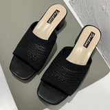 Fligmm Heel Sandals And Slippers For Women In Summer 2024, The New Korean Version Of Flying Weave Wears A Word Of Fashion For Women's Sandals And Slippers.