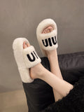 Fligmm Celebrity Muffin Thick Bottom Letter Wool Slippers Women Wear 2024 Winter New Style Lamb Wool Cotton Slippers