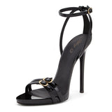 Fligmm Women's Large Size Black Lacquered Leather High-Heeled Sandals Sold Directly Ebay