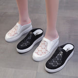 Fligmm New Baotou Rear Empty Slippers Mesh Breathable Embroidered Sandals Heightened Spot Slippers With Thick Heels