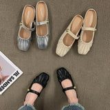 Fligmm Mary Jane Small Leather Shoes 2024 Summer New Pleated Baotou Semi-Slippers Single Shoes British Style Without Heels