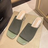 Fligmm High-Heeled Slippers Women Wear 2024 New Square-Toed Knitted Transparent Thick-Heeled Sandals In Summer