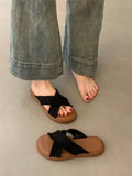 Fligmm Style Slippers 2024 New Summer Retro Woven Cross Bohemian Student Thick-Soled Roman Shoes