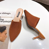 Fligmm New Slippers Women Wear Fashionable Knitted Retro Semi-Slippers With A Pointed Head, High Heels And Stilettos