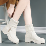 Fligmm Flat-Soled Short Boots Women's Thick-Soled Rice White Martin Boots With Plush Thread British Style Fashion Brand Women's Cotton Shoes