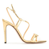 Fligmm New Large Gold PU Banquet Party Women's Shoes Round Head Thin High-Heeled Sandals