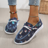 Fligmm Pea Shoes Women's Christmas Printed Shoes 2024 Autumn And Winter New Women's Shoes With Round Heads