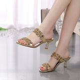 Fligmm New Water Drill Sandals Women Wear Slippers With Mid-Summer Heel Fashion Crystal Anti-Skid Fishing Mouth