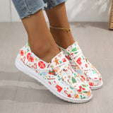 Fligmm Pea Shoes Women's Christmas Printed Shoes 2024 Autumn And Winter New Women's Shoes With Round Heads