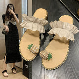 Fligmm Summer New Set Toe Lace Pineapple Flat-Soled Large-Size Sandals And Slippers From Women's Stock