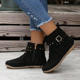 Fligmm And Winter New Tassel Short Boots With Flat Soles Raised Frosted Women's Boots Students' Single Boots Leisure Fashion All Kinds Of Women's Shoes