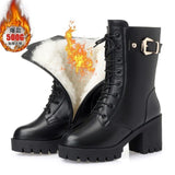 Fligmm Women With Short Boots In Winter, Women's Boots, Thick Heels, Martin Boots, High Heels, Leather Boots, Velvet Women's Cotton Shoes.