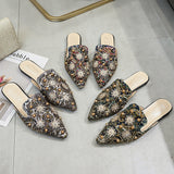 Fligmm Station 2024 Spring And Summer New Sexy Printing Hot Drill Rivet Pearl Pointed Head Graffiti Slippers