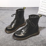 Fligmm And Winter New Korean Fashion Overalls Short Boots Round Head Tied With Flat Bottom Fashion Leisure Women's Martin Boots