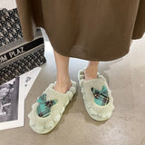 Fligmm Bow Tie Wool Slippers Lovers Wear The New Korean Version Of Thick-Soled Household Cotton Slippers In Autumn And Winter