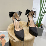 Fligmm High Heels, New Waterproof Table Shoes, Women's Thick Heels, Bow And Hollow Baotou Sandals.