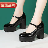 Fligmm Round Head High-End Catwalk Shoes Thick Heel Waterproof Platform One-Word Buckle Model Comfortable Cheongsam High-Heeled Shoes