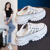 Fligmm Baotou Semi-Slippers Women Wear 2024 New Hollowed-Out Breathable Sandals, Muffin Shoes, Small White Shoes