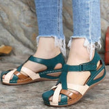 Fligmm Women's Shoes 2024 Summer New Retro Round Head Slope With Ladies' Roman Shoes Cross Buckle Women's Sandals