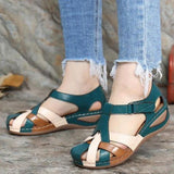 Fligmm Women's Shoes 2024 Summer New Retro Round Head Slope With Ladies' Roman Shoes Cross Buckle Women's Sandals