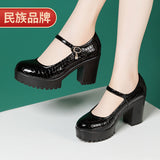 Fligmm Round Head High-End Catwalk Shoes Thick Heel Waterproof Platform One-Word Buckle Model Comfortable Cheongsam High-Heeled Shoes