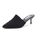 Fligmm New Slippers Women Wear Fashionable Knitted Retro Semi-Slippers With A Pointed Head, High Heels And Stilettos