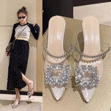 Fligmm Semi-Slippers Women's Summer Shoes Diamond Sandals Clear Crystal High Heels Women's Stilettos Shoes High-Heeled Slippers