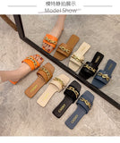 Fligmm Large Sandals And Slippers For Women In Summer 2024 The New One-Shaped Metal Chain Is Fashionable.